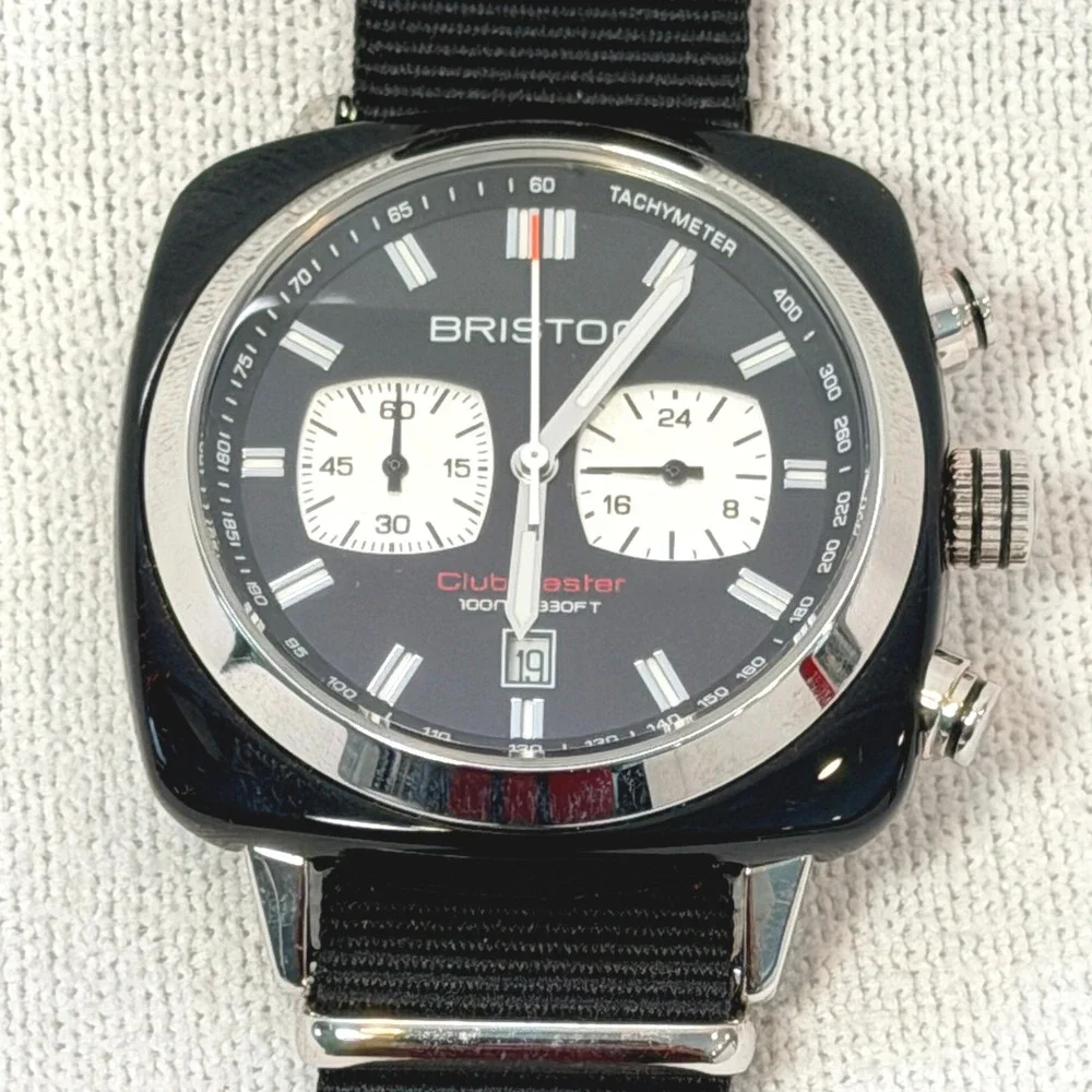 Briston Chronograph Men OS Black NWOT Clubmaster Sport Acetate NATO Watch